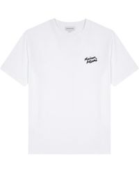 Maison Kitsuné - Handwriting Logo-embroidered Cotton T-shirt - Lyst