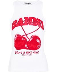 Ganni - Cherry Printed Cotton Tank Top - Lyst