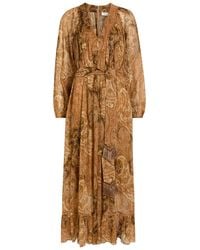 Zimmermann - Carousel Belted Metallic Silk-Chiffon Midi Dress - Lyst