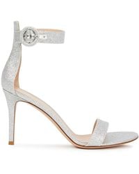 Gianvito Rossi - 85 Glittered Leather Sandals, Sandals, Silver - Lyst