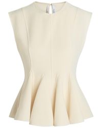 Another Tomorrow - Double Face Flared-Hem Stretch-Wool Top - Lyst