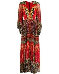 Alice + Olivia - Bennett Floral-Print Pleated Chiffon Maxi Dress - Lyst