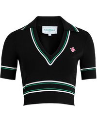 Casablancabrand - Cropped Stretch-Knit Polo Shirt - Lyst