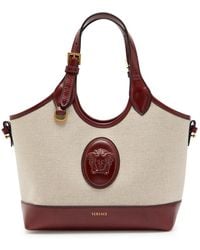Versace - Small Leather And Canvas Tote Bag - Lyst