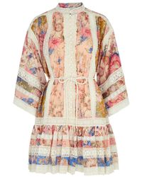 Zimmermann - Spliced Floral-print Cotton Mini Dress - Lyst