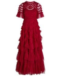 Needle & Thread - Aviana Ruffled Embroidered Tulle Gown - Lyst