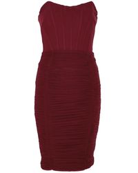 Lavish Alice Burgundy Ruched Strapless Midi Dress - Red