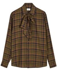 Saint Laurent - Checked Tie-Neck Cotton Shirt - Lyst