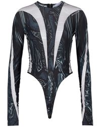Mugler - Printed Panelled Stretch-jersey Bodysuit - Lyst