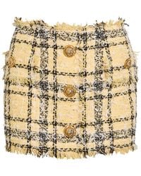 Balmain - Checked Tweed Mini Skirt - Lyst