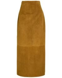 KHAITE - Loxley Suede Midi Skirt - Lyst