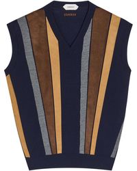 Versace - Patchwork Fine-Knit Wool And Suede Vest - Lyst