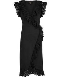 De La Vali Cadaques Ruffled-trimmed Cotton Wrap Dress - Black