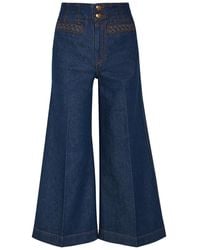 Zimmermann - Aster Cropped Flared-Leg Denim Jeans - Lyst