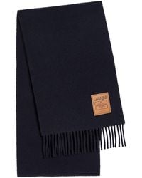 Ganni - Designer-Appliqué Fringed Wool Scarf - Lyst