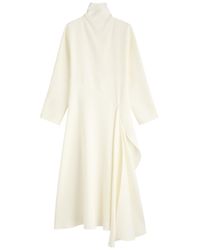 Alaïa - Draped Asymmetric Silk-Blend Midi Dress - Lyst