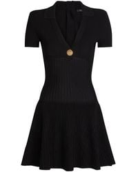 Balmain - Embellished V-Neck Knit Mini Shirt Dress - Lyst