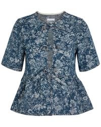 Ganni - Floral-Jacquard Blouse - Lyst
