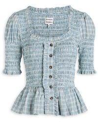 Damson Madder - Mansi Checked Shirred Cotton Blouse - Lyst
