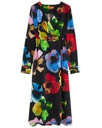 Stine Goya - Floral-Print Wrap-Effect Matte Satin Midi Dress - Lyst