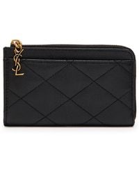 Saint Laurent - Quilted Pebbled Leather Card Holder - Lyst