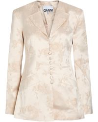 Ganni - Floral-Jacquard Satin Blazer - Lyst