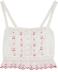 LoveShackFancy - Vietta Embroidered Cotton Crop Top - Lyst