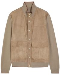 Canali - Panelled Suede And Ribbed-Knit Jacket - Lyst