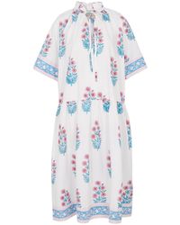 SZ Blockprints - Yuva Floral-print Cotton Midi Dress - Lyst