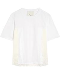 3.1 Phillip Lim - Lace-Trim Satin And Cotton T-Shirt - Lyst