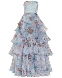 Aje. - Gabriella Floral-Print Strapless Linen-Blend Gown - Lyst