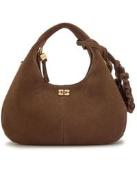 Ganni - Hobo Mini Logo Suede Top Handle Bag - Lyst