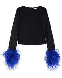 Alice + Olivia - Delaina Feather-Trimmed Mesh Top - Lyst