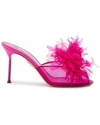 Aquazzura - Poeme 85 Appliquéd Mesh And Satin Peep-Toe Mules - Lyst