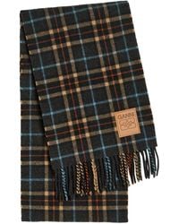 Ganni - Checked Fringed Wool Scarf - Lyst