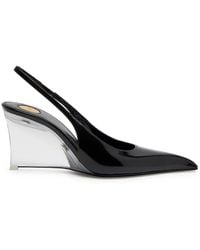 Saint Laurent - Miller 90 Leather Wedge Slingback Sandals - Lyst