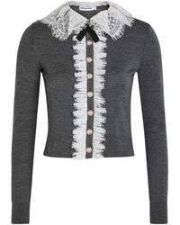 Self-Portrait - Lace-Trim Wool Cardigan - Lyst
