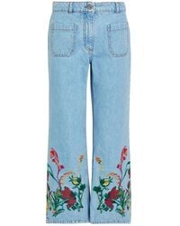 Etro - Floral-Embroidered Cropped Straight-Leg Jeans - Lyst