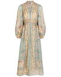 Zimmermann - Roselight Printed Plunge Linen Midi Dress - Lyst