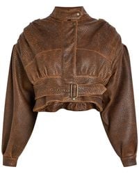 Chloé - Belted Grained Leather Cropped Bomber Jacket - Lyst
