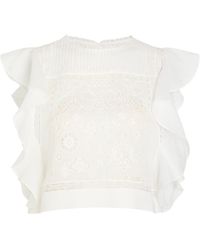 Self-Portrait - Embroidered Lace-Trim Ramie Top - Lyst