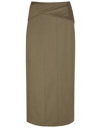 Victoria Beckham - Wrap-Detail Wool-Blend Midi Skirt - Lyst