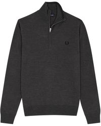 Fred Perry - Logo-embroidered Wool-blend Half-zip Jumper - Lyst