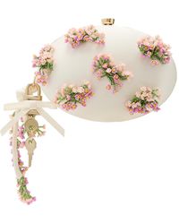 Self-Portrait - Oval Floral Bead-Embellished Satin Clutch - Lyst