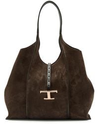 Tod's - T-Plaque Suede Tote - Lyst