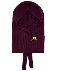 Ganni - Core Future Logo-Embroidered Wool-Blend Balaclava - Lyst