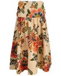 FARM Rio - Delicate Garden Printed Linen Midi Skirt - Lyst