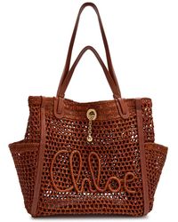 Chloé - Iconic Logo Leather And Raffia Tote Bag - Lyst