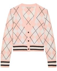 Alice + Olivia - Grace Argyl Cropped Cashmere-Blend Cardigan - Lyst