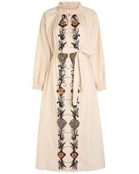 La DoubleJ - Embroidered Cerere Cotton-Poplin Midi Shirt Dress - Lyst